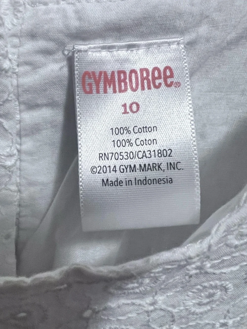 Vintage Gymboree white eyelet pattern Sz 10 100% cotton